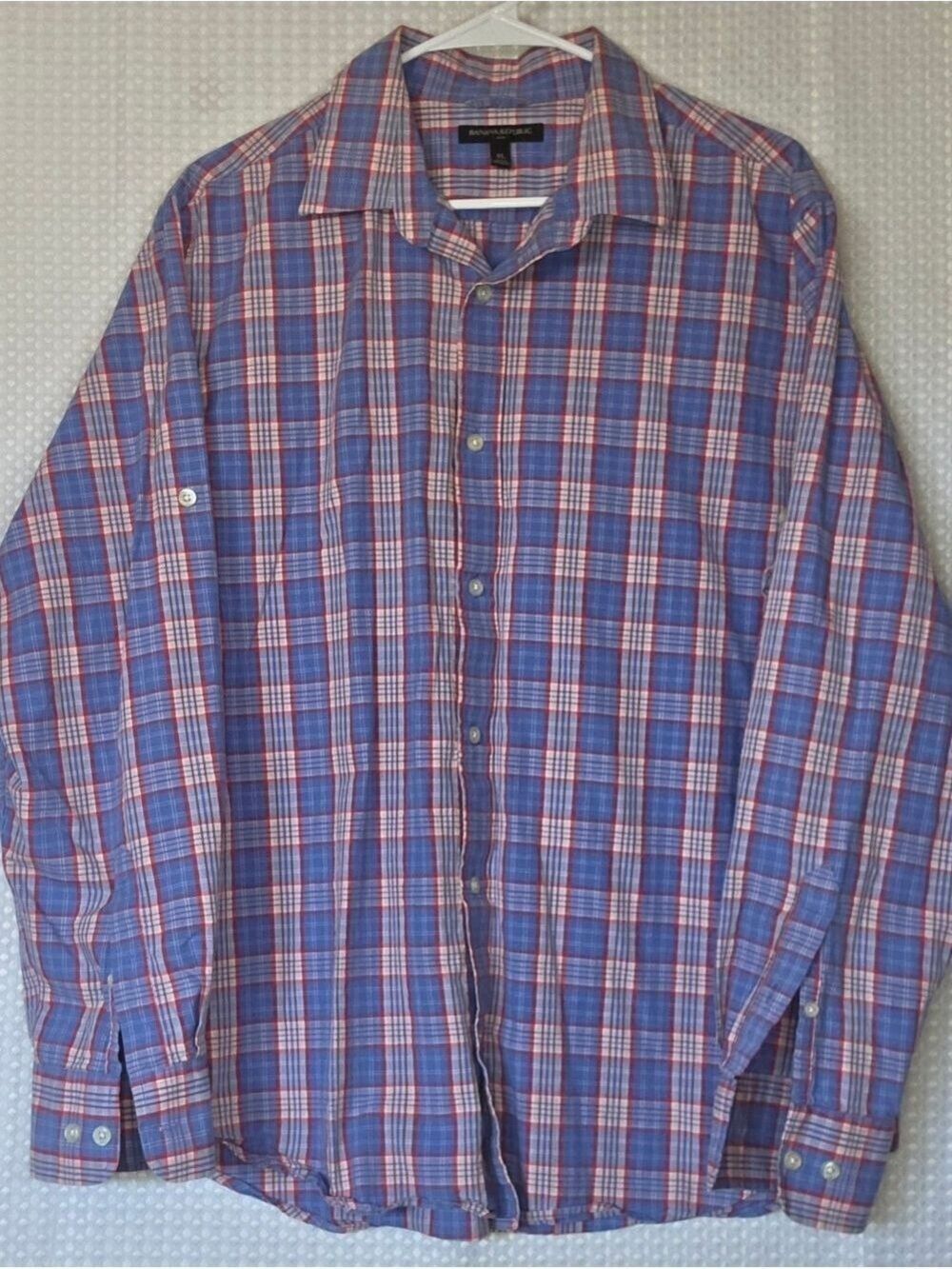 Banana Republic Plaid Button Down Shirt Men XL Blue Red Casual - Picture 8 of 8
